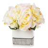 Mixed Silk Hydrangea and Rose Flower Arrangement in White Ceramic Pot(Peach)