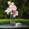 3 Large Heads Artificial Real Touch Lilies Flower Arrangement in  Glass Vase With Faux Water and River Rock(Pink)