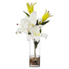 3 Large Heads Artificial Real Touch Lilies Flower Arrangement in  Glass Vase With Faux Water and River Rock(Cream)
