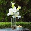 3 Large Heads Artificial Real Touch Lilies Flower Arrangement in  Glass Vase With Faux Water and River Rock(Cream)