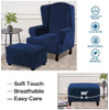 One Piece Large Removable Stretch Velvet Fabric Ottoman Slipcover with Elastic Bottom(Dark Blue)