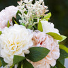 Artificial Silk Dahlia Flower Arrangement in Clear Glass Vase With Faux Water(Cream Pink)