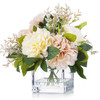 Artificial Silk Dahlia Flower Arrangement in Clear Glass Vase With Faux Water(Cream Pink)