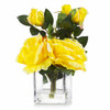 3 Large Silk Roses Flower Arrangement in Clear Glass Vase With Faux Water(Yellow)