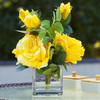 3 Large Silk Roses Flower Arrangement in Clear Glass Vase With Faux Water(Yellow)