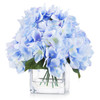  Artificial Silk Hydrangea Flower Arrangement in Cube Glass Vase With Faux Water(Blue)