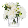 Mixed Artificial Dahlia Flower Arrangement in Cube Glass Vase With Faux Water(Cream)
