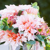  Mixed Artificial Dahlia Flower Arrangement in Cube Glass Vase With Faux Water(Pink)