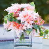  Mixed Artificial Dahlia Flower Arrangement in Cube Glass Vase With Faux Water(Pink)