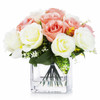 18 Heads Silk Roses Flower Arrangement in Clear Glass Vase With Faux Water(Cream Pink)