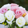 18 Heads Silk Roses Flower Arrangement in Clear Glass Vase With Faux Water(Cream Pink)