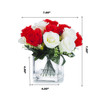 18 Heads Silk Roses Flower Arrangement in Clear Glass Vase With Faux Water(Cream Red)