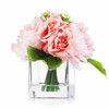 Mixed Artificial Roses Flower Arrangement in Cube Glass Vase With Faux Water(Pink)