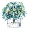  Artificial Silk Hydrangea Flower Arrangement in Cube Glass Vase With Faux Water(Aqua)