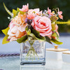 Mixed Artificial Rose and Hydrangea Flower Arrangement in Cube Glass Vase With Faux Water