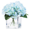 Artificial Real Touch Hydrangea Flower Arrangement in Cube Glass Vase With Faux Water(Light Blue)