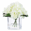 Artificial Real Touch Hydrangea Flower Arrangement in Cube Glass Vase With Faux Water(Cream)