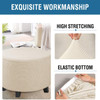 Round Ottoman Slipcover Footstool Protector Covers Storage Stool Ottoman Covers Stretch with Elastic Bottom(Ivory