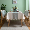 High Quality Rectangle Cotton and Linen Tablecloth with Tassels (White)