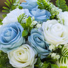 18 Heads Mixed Rose Flower Arrangement With Wood Planter(Cream Blue)
