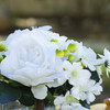 Mixed Artificial Roses Flower Arrangement in Cube Glass Vase With Faux Water(White)