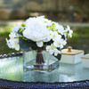 Mixed Artificial Roses Flower Arrangement in Cube Glass Vase With Faux Water(White)