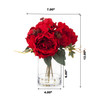 Mixed Artificial Peony and Hydrangea Flower Arrangement in Cube Glass Vase With Faux Water(Red)