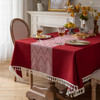 High Quality Washable Cotton Linen Wrinkle Free Tablecloth with Tassel  55''x78''(Red)