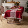 High Quality Washable Cotton Linen Wrinkle Free Tablecloth with Tassel (Red)