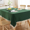High Quality Washable Cotton Wrinkle Free Tablecloth with Tassel (Green)