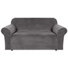 Ultra Soft Thick Stretch Velvet Fabric Loveseat Slipcover for 2 Cushion Couch Covers (Grey)