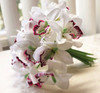 White Silk Orchid Flowers 18 pieces With Glass Vase Home Wedding Decor