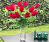 Red Rose Arrangement 12 Pieces with Glass Vase for Home Wedding Decoration