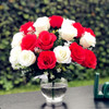 Mixed Red and White Rose 18 Pieces with Glass Vase for Home Wedding Decoration