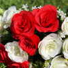 Mixed Red and White Rose 18 Pieces with Glass Vase for Home Wedding Decoration