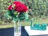 Velvet Red Rose Flower Bouquet  7 pieces with Vase  for Home Wedding Decoration