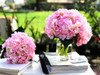 Pink Artificial Hydrangea Flower Arrangements with Clear Glass Vase 