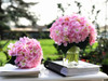 Pink Artificial Hydrangea Flower Arrangements with Clear Glass Vase 