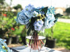 Sky Blue Artificial Rose and Mixed Flower Arrangements with Clear Glass Vase 