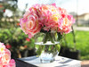 Pink Artificial Rose and Hydrangea Flower Arrangements with Glass Vase 