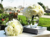 Cream Artificial Rose and Hydrangea Flower Arrangements with Glass Vase 