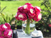 Wine Red Artificial Open Rose Flower Arrangements with Glass Vase