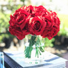 Red Artificial Open Rose Flower Arrangements with Glass Vase 