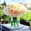 Cream and Blush Artificial Open Rose Flower Arrangements with Glass Vase 