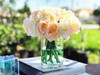 Cream and Blush Artificial Open Rose Flower Arrangements with Glass Vase 