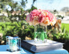 Pink and Blush Artificial Open Rose Flower Arrangements with Glass Vase 