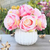 Pink Artificial Open Rose Flower Arrangements With White  Ceramic Vase