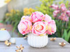 Pink Artificial Open Rose Flower Arrangements With White  Ceramic Vase