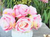 Pink Artificial Open Rose Flower Arrangements With White  Ceramic Vase