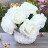 Cream Artificial Open Rose Flower Arrangements With White  Ceramic Vase